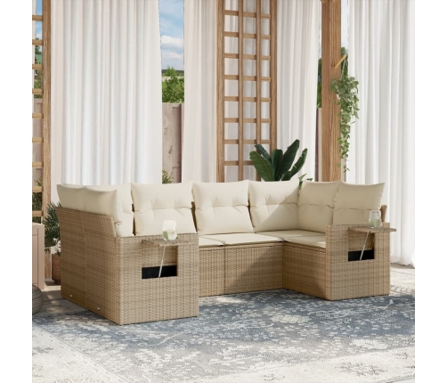 Juego de sofás jardín con cojines 6 pzas ratán sintético beige