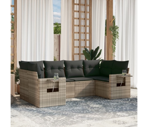 Set de sofás de jardín 6 pzas y cojines ratán sintético gris