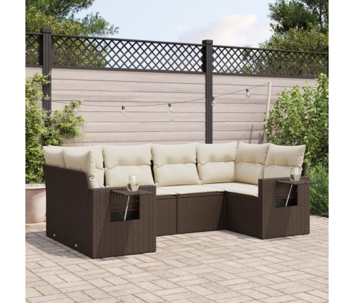 Set sofás de jardín 6 piezas y cojines ratán sintético marrón