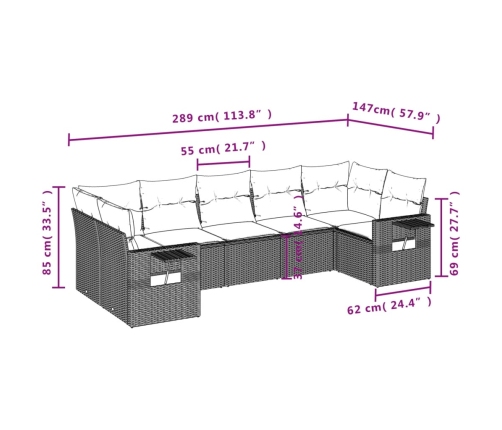 Set sofás de jardín 7 piezas y cojines ratán sintético beige