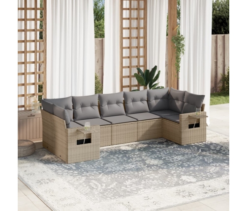 Set sofás de jardín 7 piezas y cojines ratán sintético beige