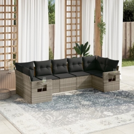 Set de sofás de jardín 7 pzas con cojines ratán PE gris claro