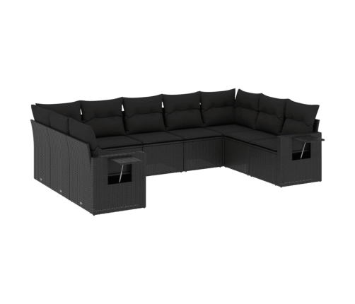 Set de sofás de jardín 8 piezas y cojines ratán sintético negro