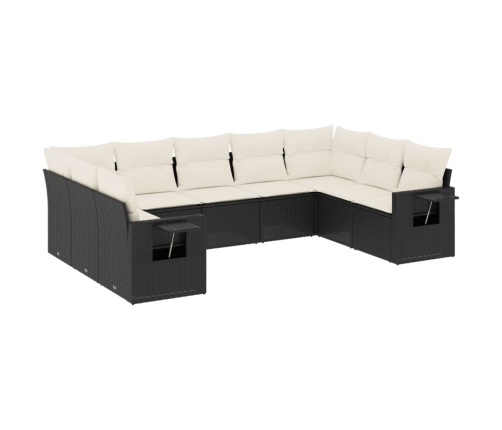 Set de sofás de jardín 8 piezas y cojines ratán sintético negro