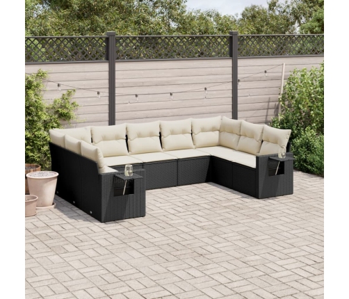 Set de sofás de jardín 8 piezas y cojines ratán sintético negro