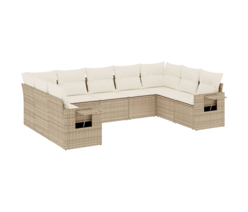 Set de sofás de jardín 9 pzas con cojines ratán sintético beige