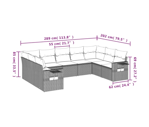 Set de sofás de jardín 9 pzas con cojines ratán sintético beige