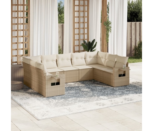 Set de sofás de jardín 9 pzas con cojines ratán sintético beige