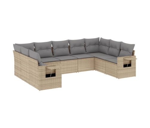 Set de sofás de jardín 9 pzas con cojines ratán sintético beige