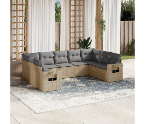 Set de sofás de jardín 9 pzas con cojines ratán sintético beige