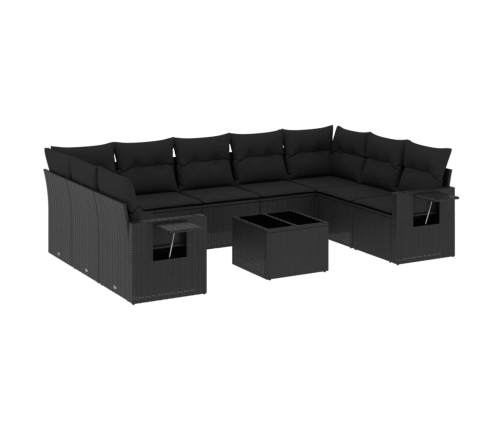 Set de sofás de jardín 10 pzas cojines ratán sintético negro