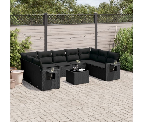 Set de sofás de jardín 10 pzas cojines ratán sintético negro