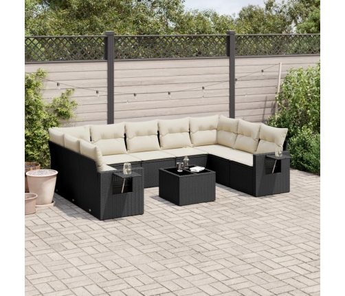 Set de sofás de jardín 10 pzas cojines ratán sintético negro