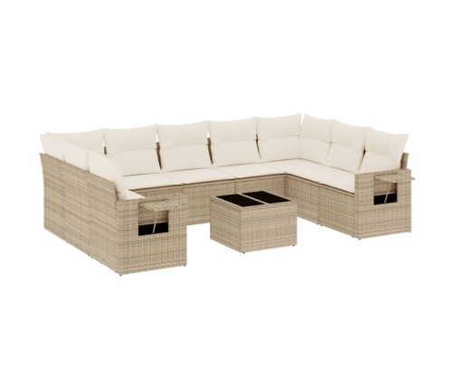 Juego de sofás jardín con cojines beige 10 pzas ratán sintético