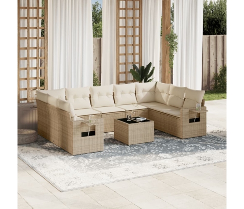 Juego de sofás jardín con cojines beige 10 pzas ratán sintético