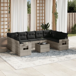 Set sofás jardín 10 pzas con cojines ratán sintético gris claro