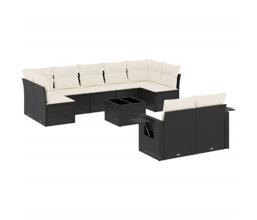 Set de sofás de jardín 10 pzas cojines ratán sintético negro