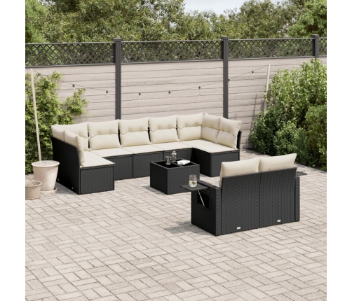 Set de sofás de jardín 10 pzas cojines ratán sintético negro