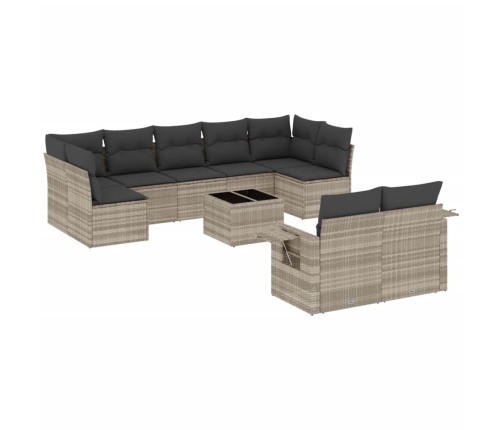 Set sofás jardín 10 pzas con cojines ratán sintético gris claro