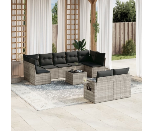 Set sofás jardín 10 pzas con cojines ratán sintético gris claro