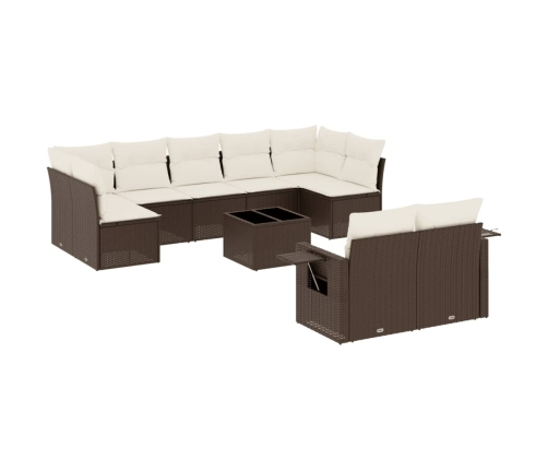 Set de sofás de jardín 10 pzas y cojines ratán sintético marrón