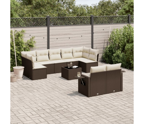 Set de sofás de jardín 10 pzas y cojines ratán sintético marrón