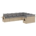 Set de sofás de jardín 9 pzas con cojines ratán sintético beige