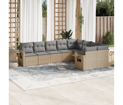 Set de sofás de jardín 9 pzas con cojines ratán sintético beige