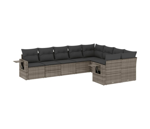 Set de muebles de jardín 9 pzas y cojines ratán sintético gris