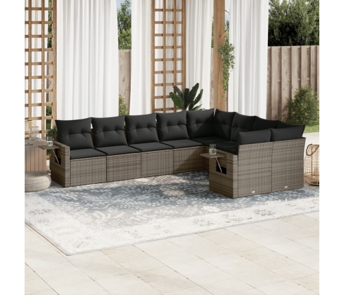 Set de muebles de jardín 9 pzas y cojines ratán sintético gris