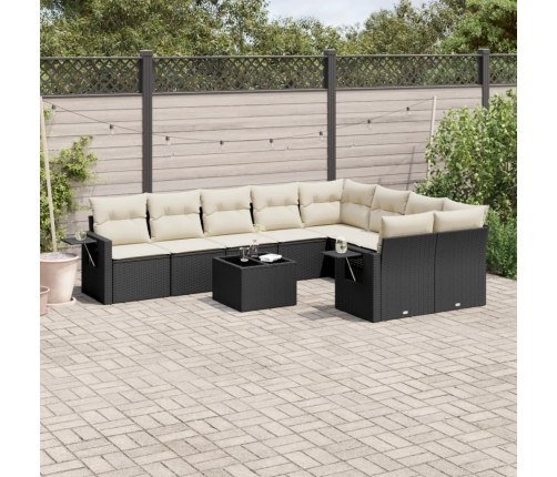 Set de sofás de jardín 10 pzas cojines ratán sintético negro