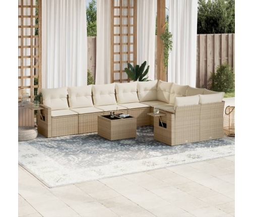 Juego de sofás jardín con cojines beige 10 pzas ratán sintético