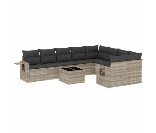 Set sofás jardín 10 pzas con cojines ratán sintético gris claro