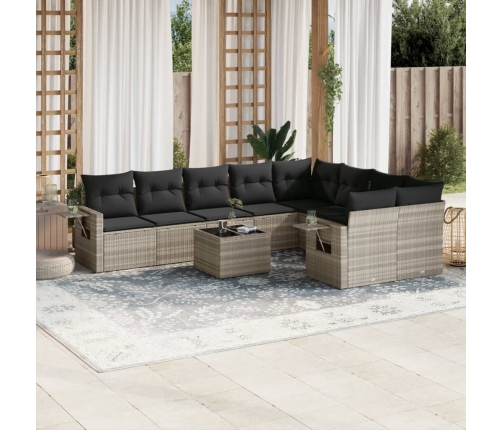 Set sofás jardín 10 pzas con cojines ratán sintético gris claro