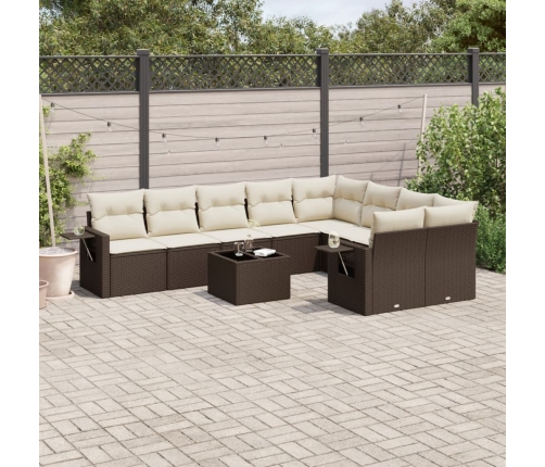 Set de sofás de jardín 10 pzas y cojines ratán sintético marrón