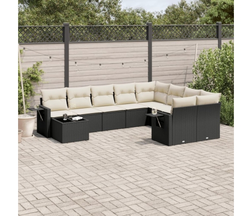 Set de sofás de jardín 10 pzas cojines ratán sintético negro