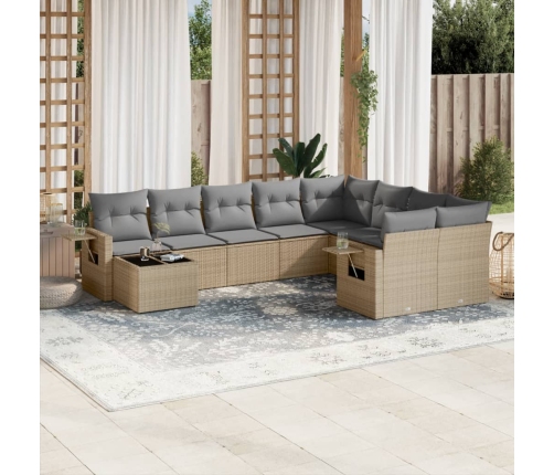 Juego de sofás jardín con cojines beige 10 pzas ratán sintético
