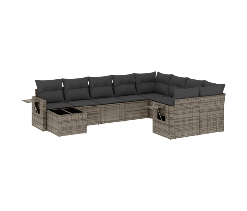Set de sofás de jardín 10 pzas con cojines ratán sintético gris