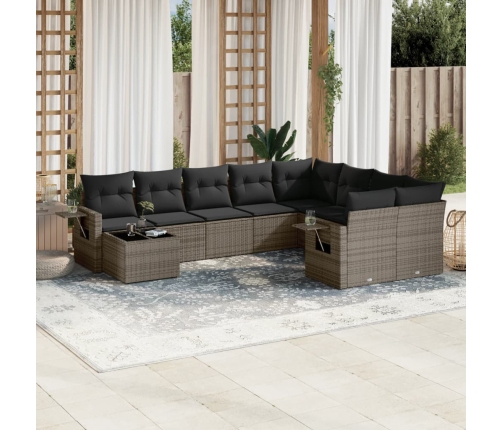 Set de sofás de jardín 10 pzas con cojines ratán sintético gris