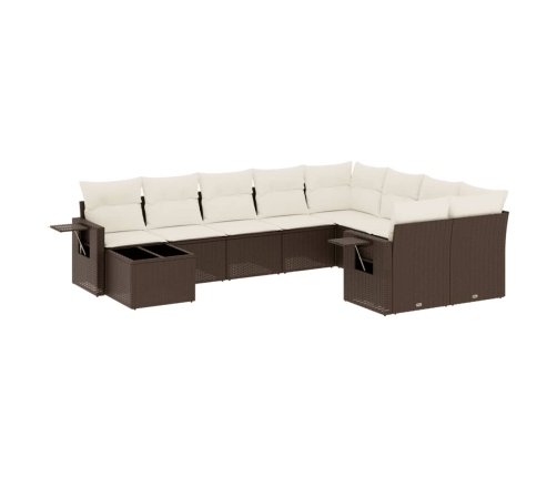 Set de sofás de jardín 10 pzas y cojines ratán sintético marrón