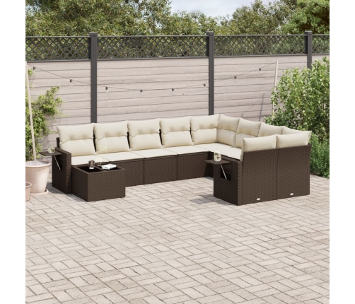 Set de sofás de jardín 10 pzas y cojines ratán sintético marrón