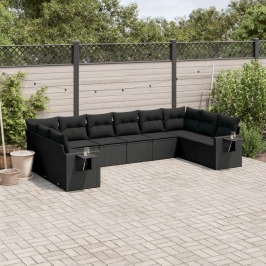 Set de sofás de jardín 10 pzas cojines ratán sintético negro