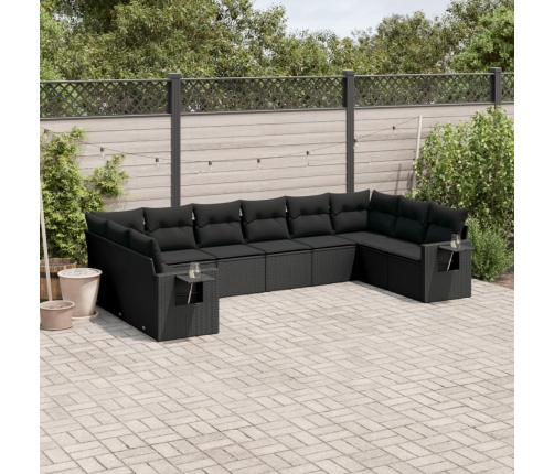Set de sofás de jardín 10 pzas cojines ratán sintético negro