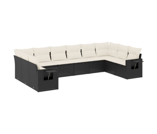 Set de sofás de jardín 10 pzas cojines ratán sintético negro