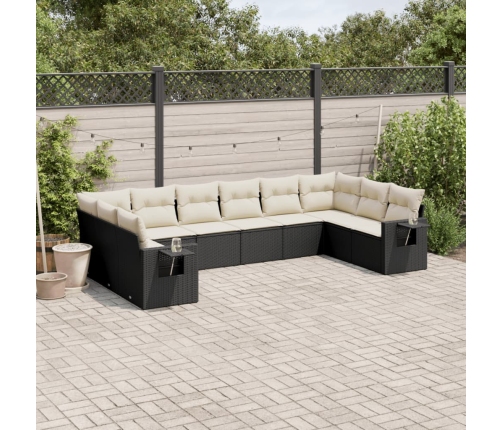 Set de sofás de jardín 10 pzas cojines ratán sintético negro