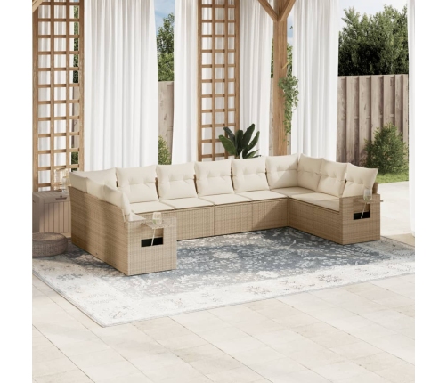 Juego de sofás jardín con cojines beige 10 pzas ratán sintético