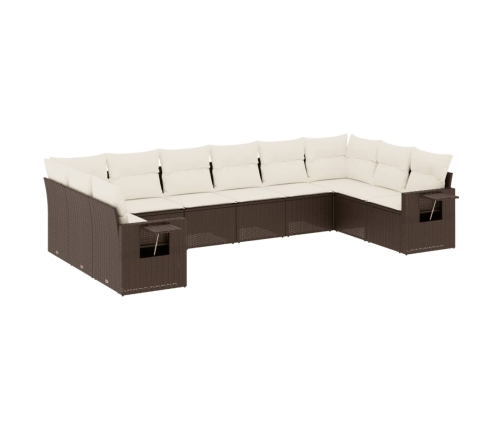 Set de sofás de jardín 10 pzas y cojines ratán sintético marrón