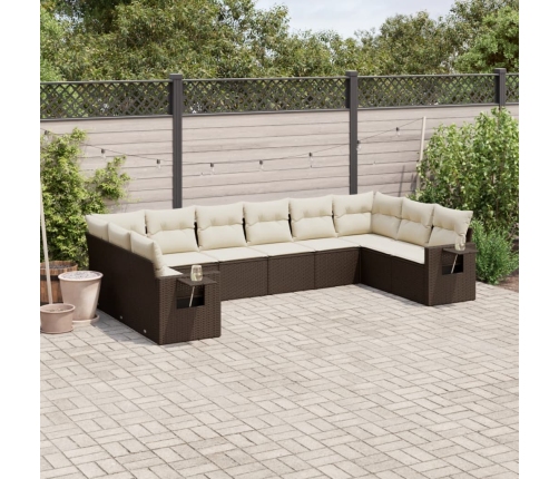 Set de sofás de jardín 10 pzas y cojines ratán sintético marrón