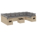 Set de sofás de jardín 11pzas con cojines ratán sintético beige