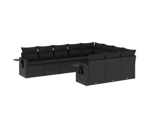 Set de sofás de jardín 10 pzas cojines ratán sintético negro